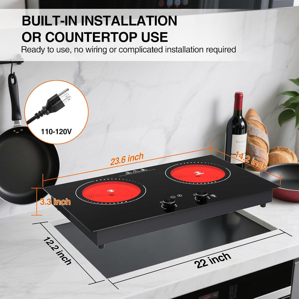 Electric Cooktop, 4000W Countertop Electric Stove Top with 9 Power Settings, Keep Warm Mode - Cooktop Burner for Apartment, Dorm & Small Kitchen