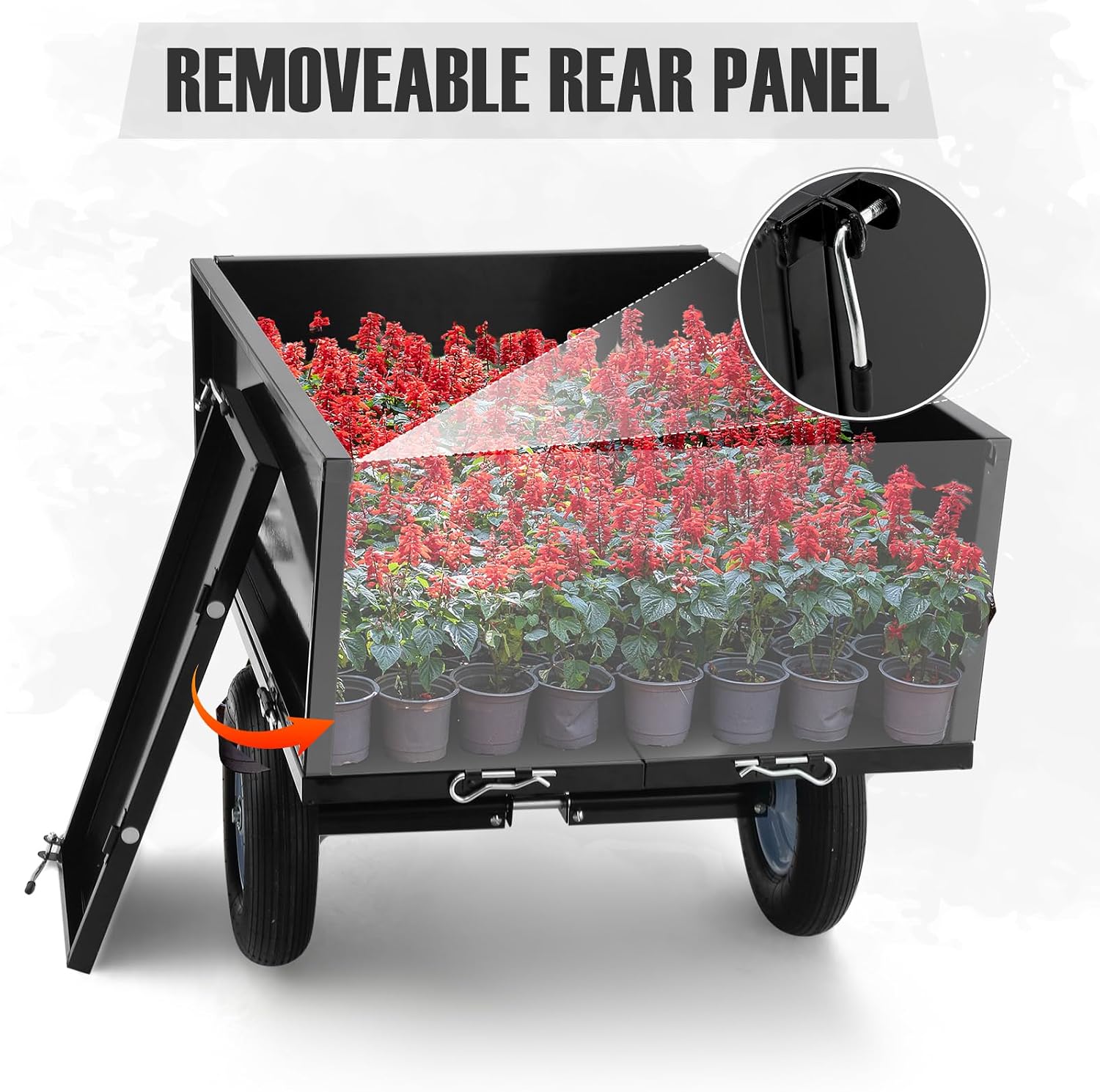 Garvee 500 LBS Load Capacity ATV Trailer Dump Cart, 11.4 Cubic Feet Heavy-Duty Steel Tow Behind Dump Cart with Removable Sides, Garden Utility Trailer for Lawn Tractor Mower, Black