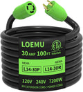 100FT 30 Amp Generator Extension Cord, NEMA L14-30P/L14-30R 10 Gauge Twist Lock Cord 4 Prong, STW Heavy-Duty Waterproof Generator Cord Black