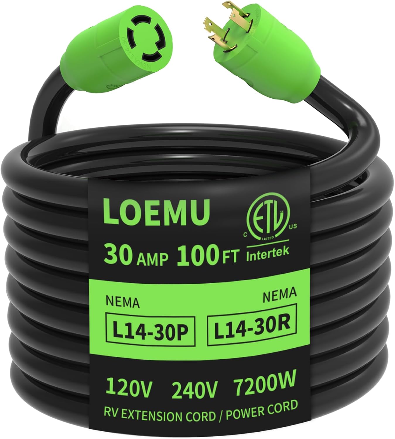 100FT 30 Amp Generator Extension Cord, NEMA L14-30P/L14-30R 10 Gauge Twist Lock Cord 4 Prong, STW Heavy-Duty Waterproof Generator Cord Black