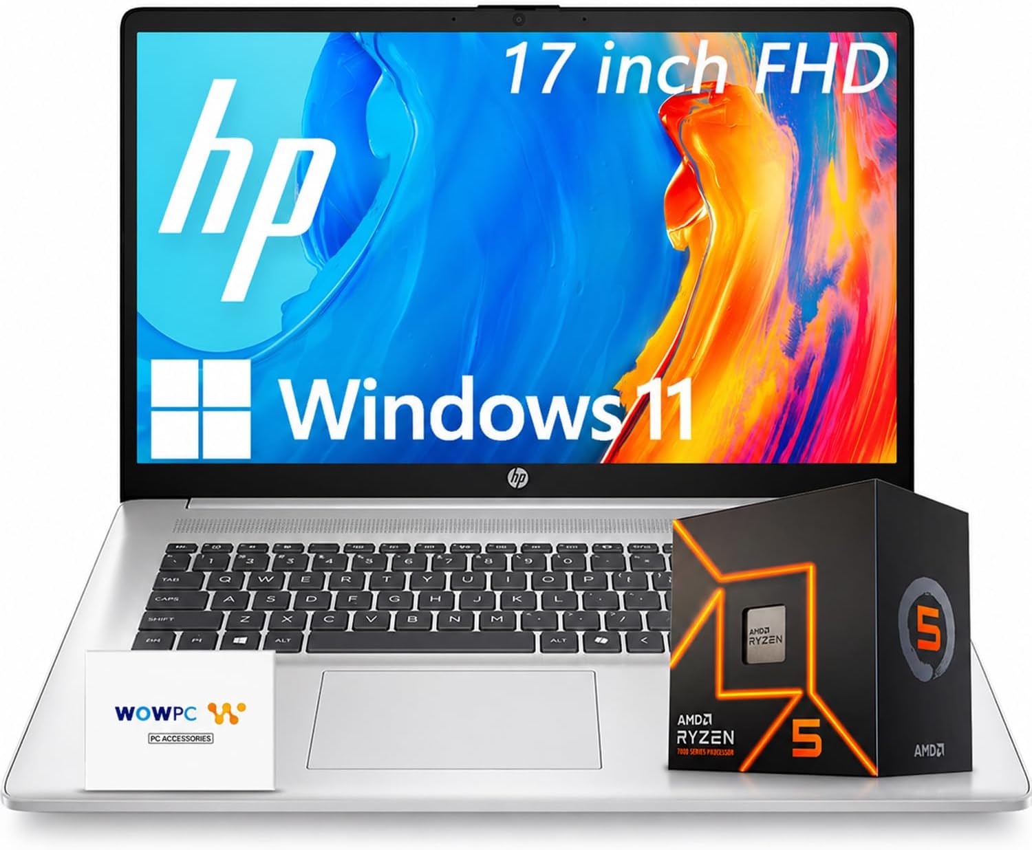 HP 17.3 Inch FHD Business Laptop with Microsoft 365 for The Web, AMD 7000 Series Ryzen Processor (Beats Intel i7-1355U), Copilot AI, 16GB RAM, 1TB SSD, HDMI, Wi-Fi 6, Windows 11, WOWPC USB