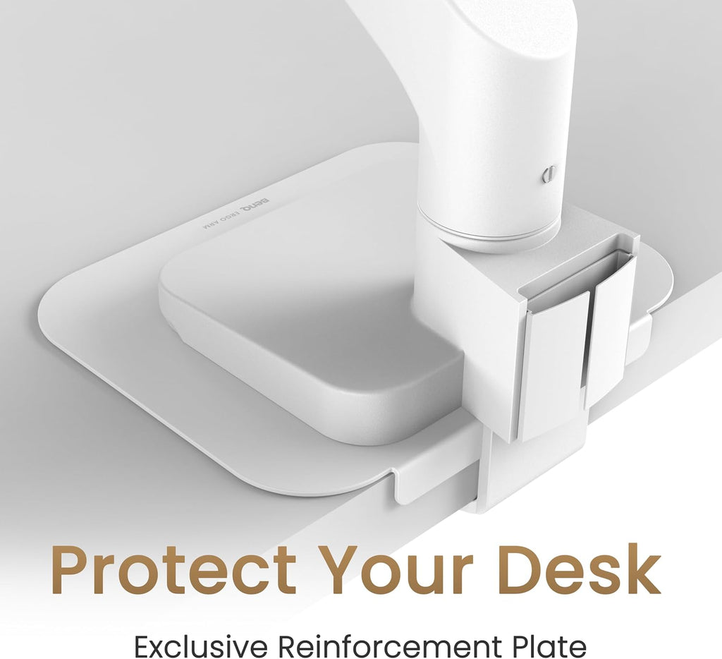 BenQ BSH02 Ergo Monitor Arm -Gas Spring Monitor Stand for Up to 45'' & 44lbs Screens, Heavy Duty, Quick Installation, No Sagging, Top Clamp and Grommet Base, Reinforcement Plate, VESA 75x75 &100x100mm