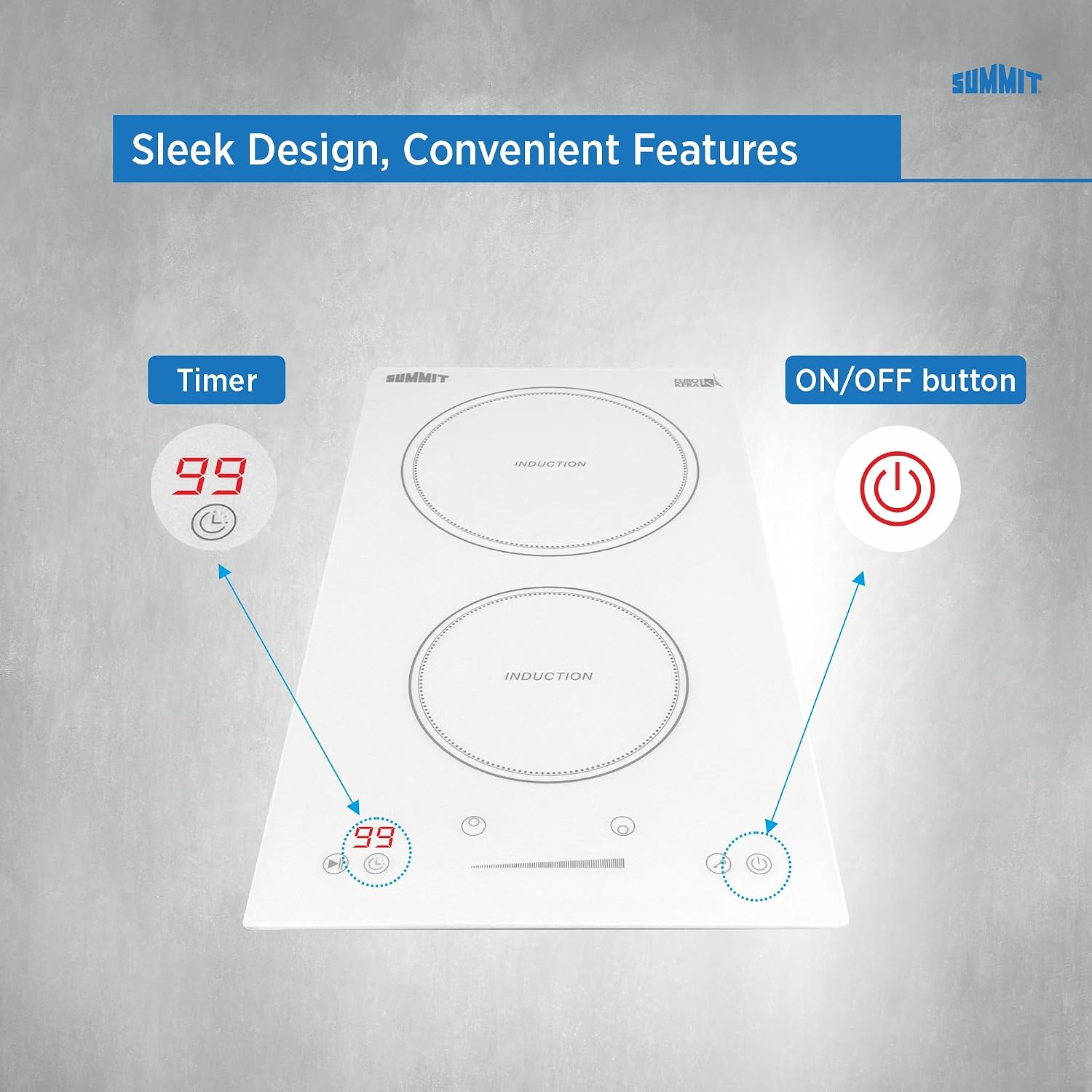 Summit 12' 2 zone Electric Cooktop. 208-240V Induction Cooktop, ADA Compliant, White- SINC2B231W