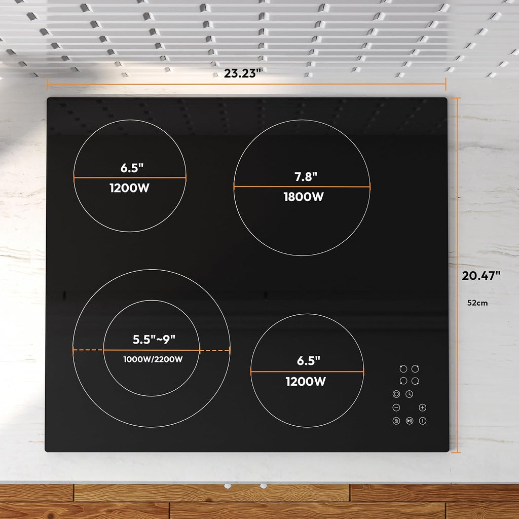 Empava 24 Inch Electric Stove Cooktop 4 Burners, Dual-Ring Zone, Timer, Child Lock, Stop & Go, Built-in Design, 208~240V Hard Wired (No Plug)