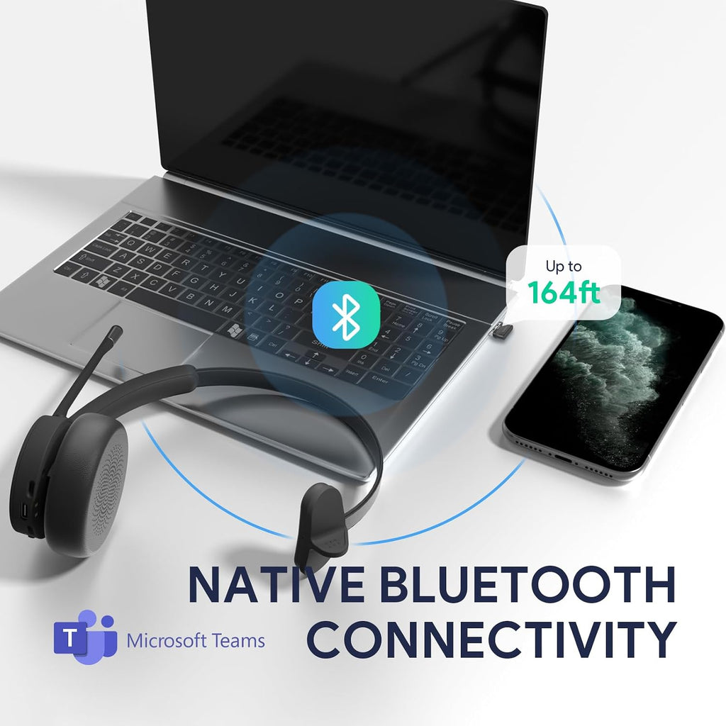 Yealink BH70 Mono Wireless Headset with Mic for Work, Bluetooth Headphone Teams Certified, up to 35h Talk Time, 91g Lightweight Comfort, USB-C to A