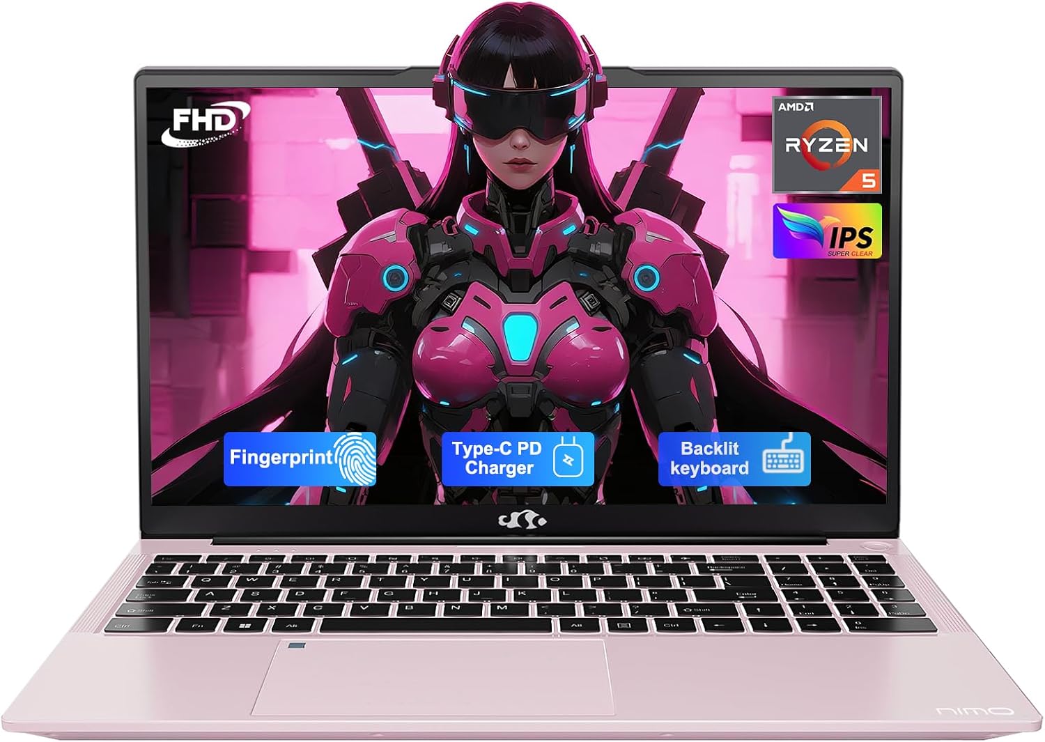 15.6'' IPS FHD-Laptop, 8GB RAM 256GB SSD AMD Ryzen 5(Beat i5-1135G7, 4 Cores Up to 3.7GHz) Student Computer with 65W Type-C, 2 Years Warranty, Fingerprint, Backlit Keyboard, BT5.2, Numpad, Rose Gold