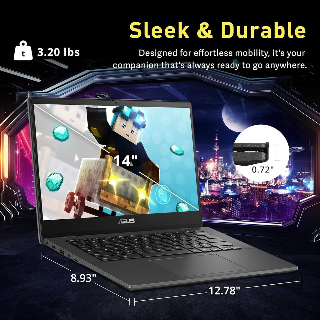 ASUS-Chromebook Laptop-Google Chrome - 8Core MediaTek Kompanio 520-14 inch FHD Display - 4GB RAM - 192GB Storage - USB C - Wi-Fi 6 - Long Battery Life - Student - 2024