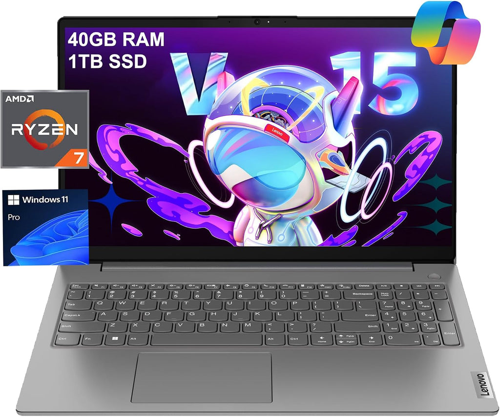 Lenovo Laptop V15 for Business, Home, Student (15.6' FHD, AMD Ryzen 7 7730U (Beat Intel i7-1355U), 40GB RAM, 1TB SSD), Numeric Keypad, Webcam w/Shutter, RJ-45, Win 11 Pro w/AI Copilot, Grey
