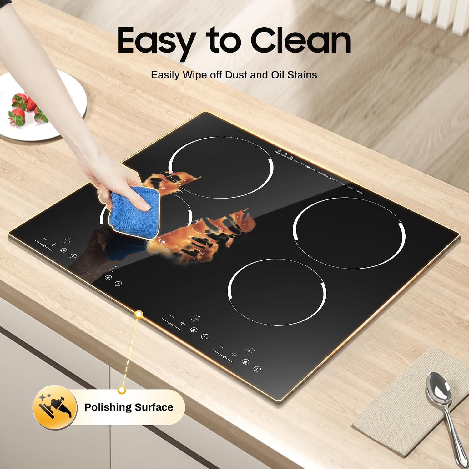 3500W 110V Portable Electric Burner Commercial Induction Cooktop Electric Countertop Stove with Power and Temperature Settings, Stainless Steel, Digital Sensor, Black