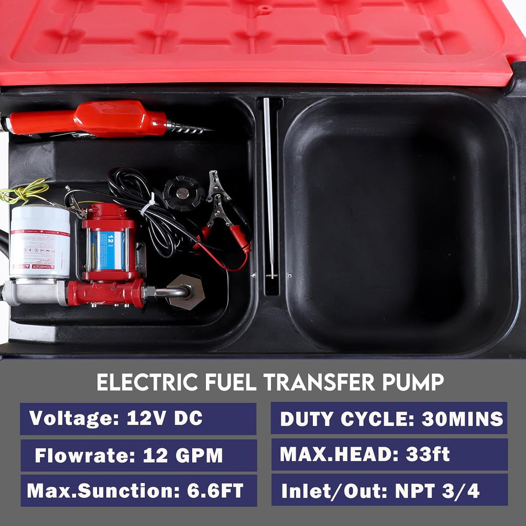 Portable Diesel Tank, 48 Gallon Capacity & 12 GPM Flow Rate, Portable Fuel Tank with 12V Electric Transfer Pump and 13.1ft Rubber Hose, PE Diesel Transfer Tank for Easy Fuel Transportation Black