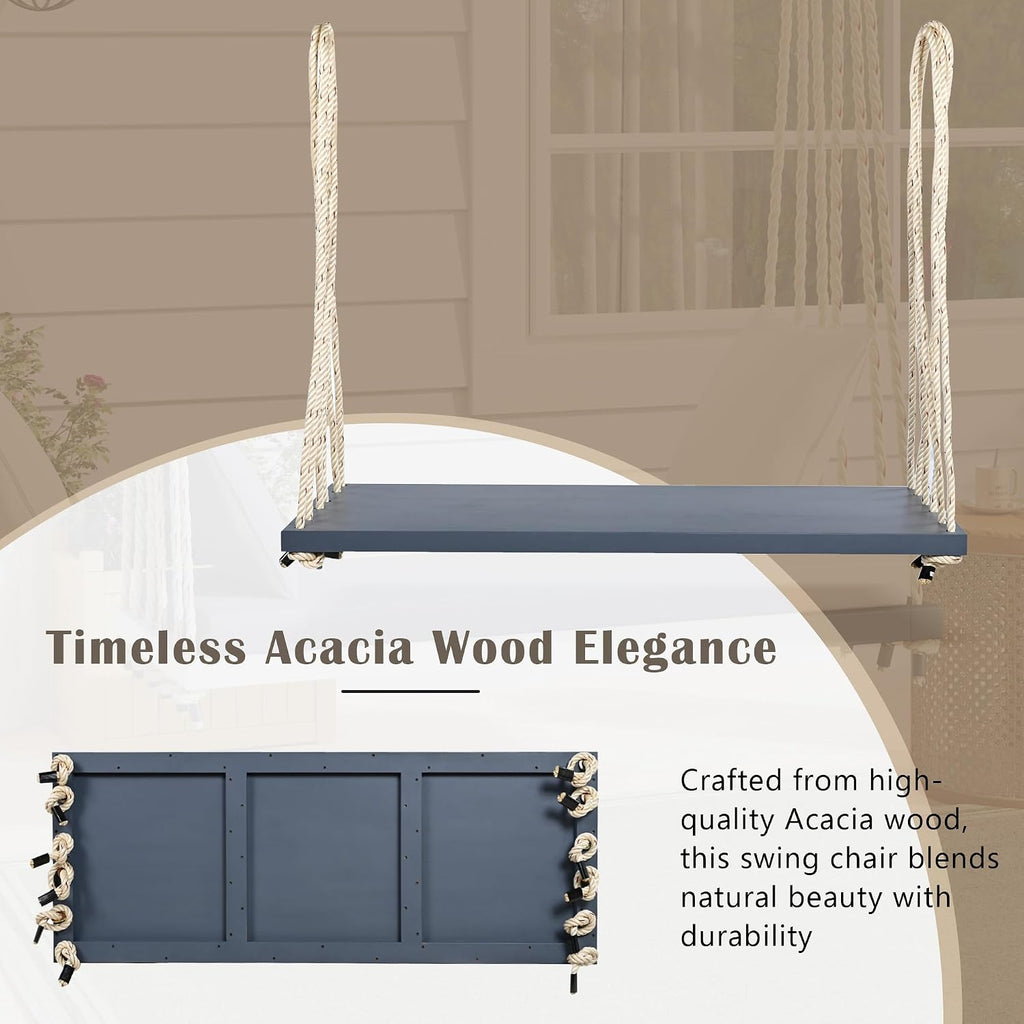 YOPTO Acacia Wood Porch Swing Bench with Cushion & Pillows, 63' Outdoor Hanging Bench for 2 Adults, Rustic Heavy Duty 10.8ft Ropes Swing Daybed for Patio Backyard Garden, White