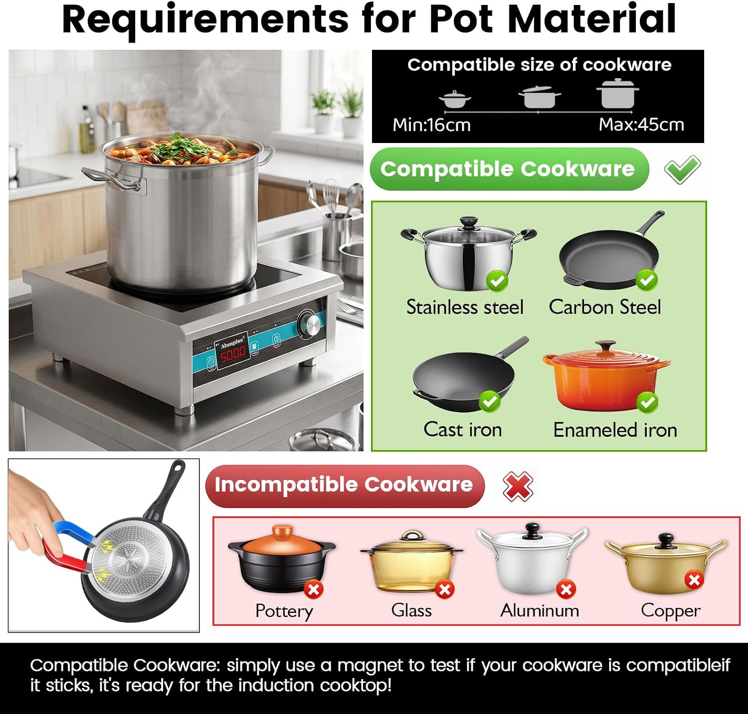 Commercial Induction Cooktop 5000W 190V~275V Electric Stove Commercial Range Countertop Burner with 18 Hour Timer Non Circulating Heating Portable Hot Plate for Restaurant&Hotel&Kitchen Use