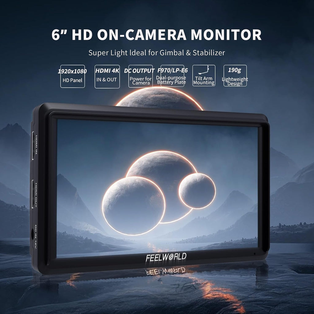 FEELWORLD S55 V3 6 Inch 500nit On Camera DSLR Field Monitor 4K HDMI Input Output 3D LUT Waveform Focus Assist, See Clearly, No More Guessing for Video Shooting Vlogging with F550 Battery and Bag