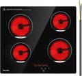 TOPWISH 24 Inch Electric Cooktop, 4 Burners Built-in Electric Stove Top Hot Plate, 6000W Drop-in Ceramic Cooktop Kitchen Stoves with Touch Control, Safety Lock, Timer, 220-240v (Hard Wired No Plug)