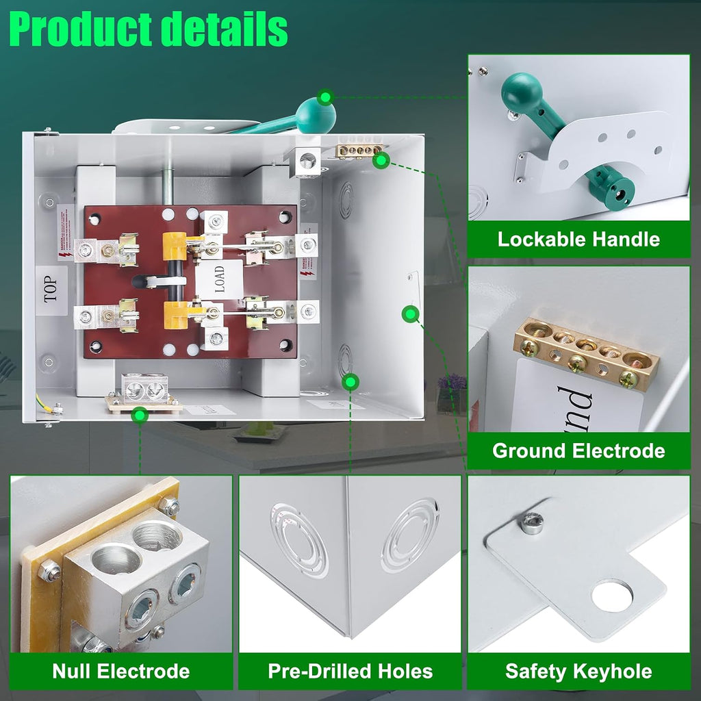 200A Generator Transfer Switch General Duty Double-Throw Safety Switch 48000W, 120/240-Volt 200 Amps Manual Transfer Switch Compact Design NEMA 3R Rainproof Non-fusible Two-Pole Three-Wire