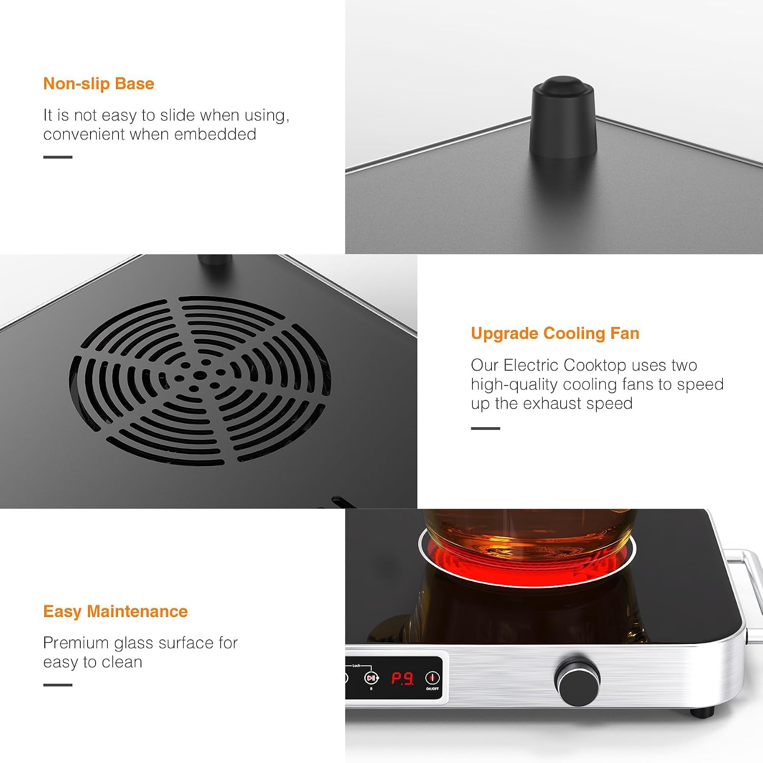 VBGK Cooktop,110V 2200W Stove with Knob Control,9 Power Levels, Kids Lock & Timer,LED touch control,Overheat Protection Stove Top,12 Inch desktop 2 burner cooktop