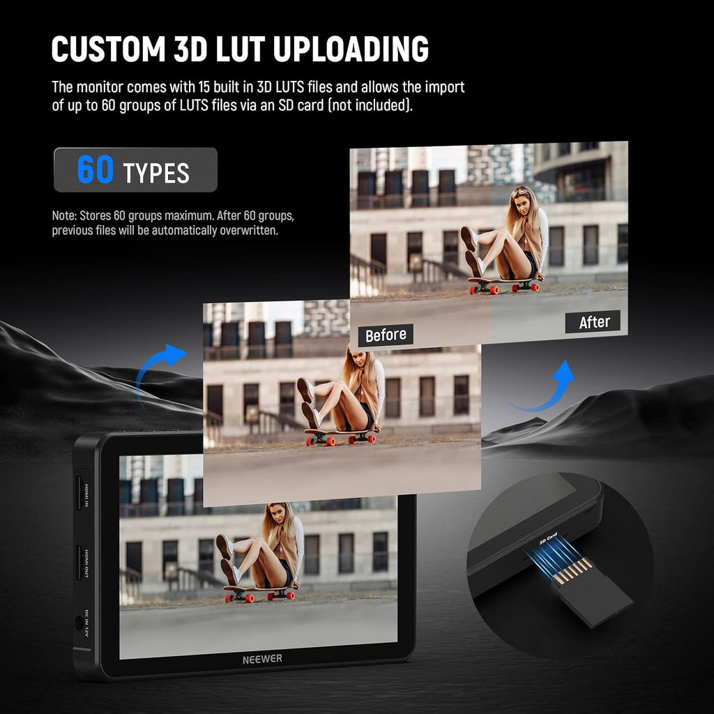 NEEWER F700 7' Camera Field Monitor, 2000nit HD 1920x1080 IPS Touch Screen with 3D LUT, 4K HDMI Loop in/Out with Peak Focus DSLR Video Assist HDR Waveform, Cold Shoe Mount, Battery Not Included