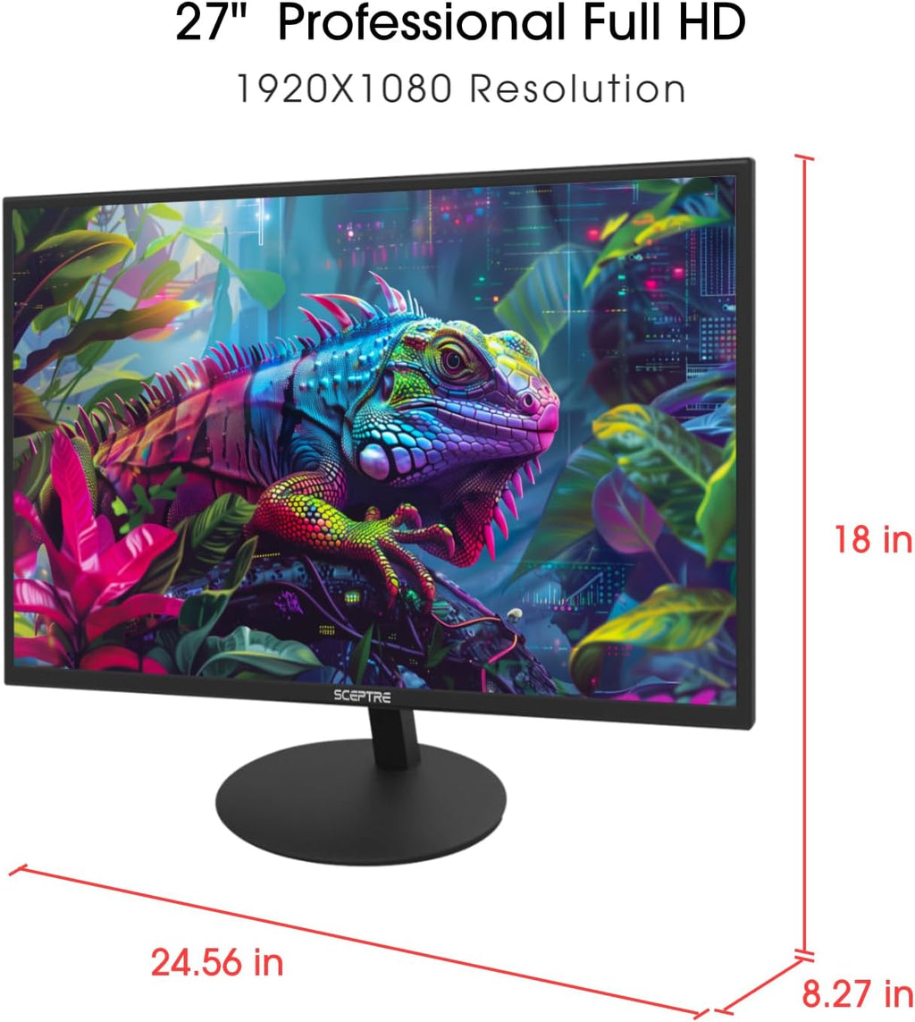 2X Pack 27 Inch Monitor FHD 100Hz Computer Monitor, HDMI X2 VGA 99% sRGB Build-in Speakers, Wall Mount, Tilt, Professional and Gaming Monitor – Machine Black, 2X Pack