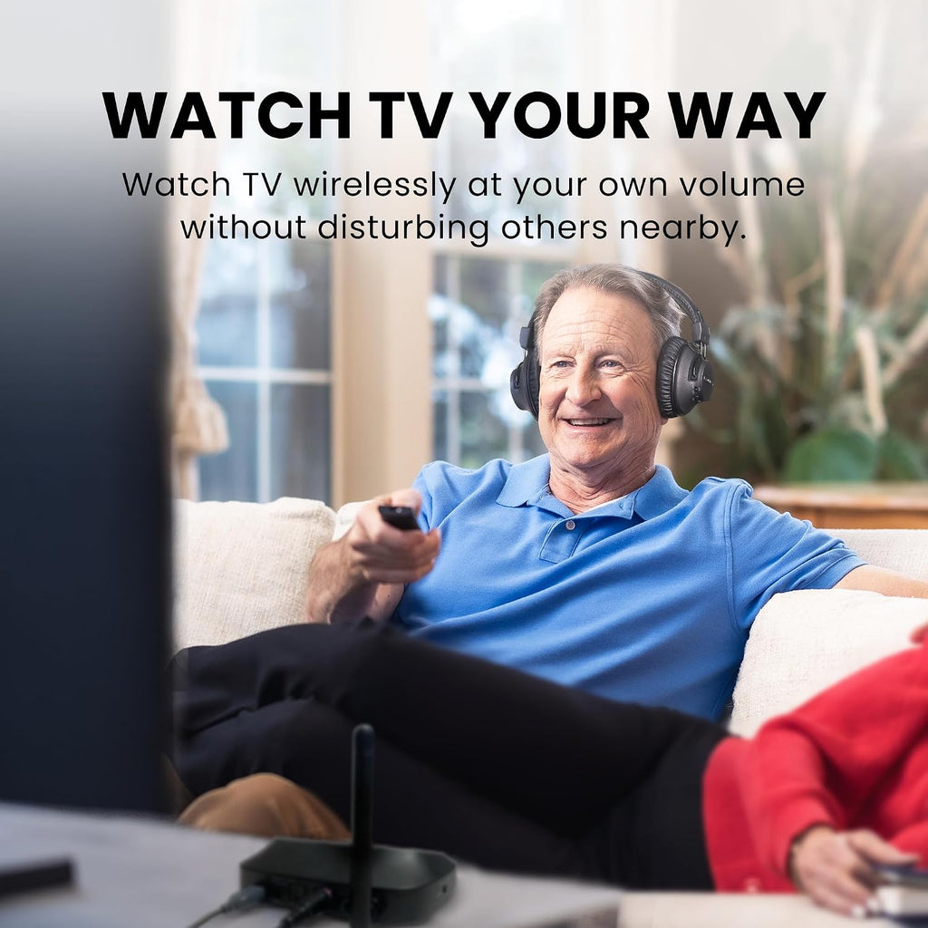 Avantree HT5009 Plus – Wireless TV Headphones for TVs with Optical (TOSLINK) or AUX Audio Output, Clear Voice and Volume Boost, Comfortable Over-Ear Fit, 60H Playtime, Charging Dock Included