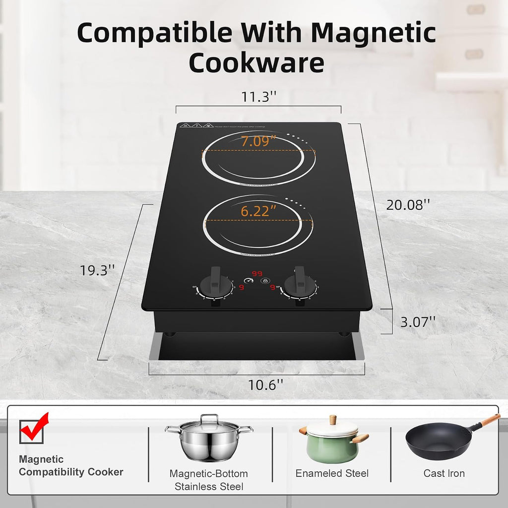 VBGK Double Induction Cooktop,110V 2300W 2 burner induction cooktop,2 burner Hot Plate Electric burner with LCD Touch Screen 9 Levels Settings Child Safety Lock & Timer
