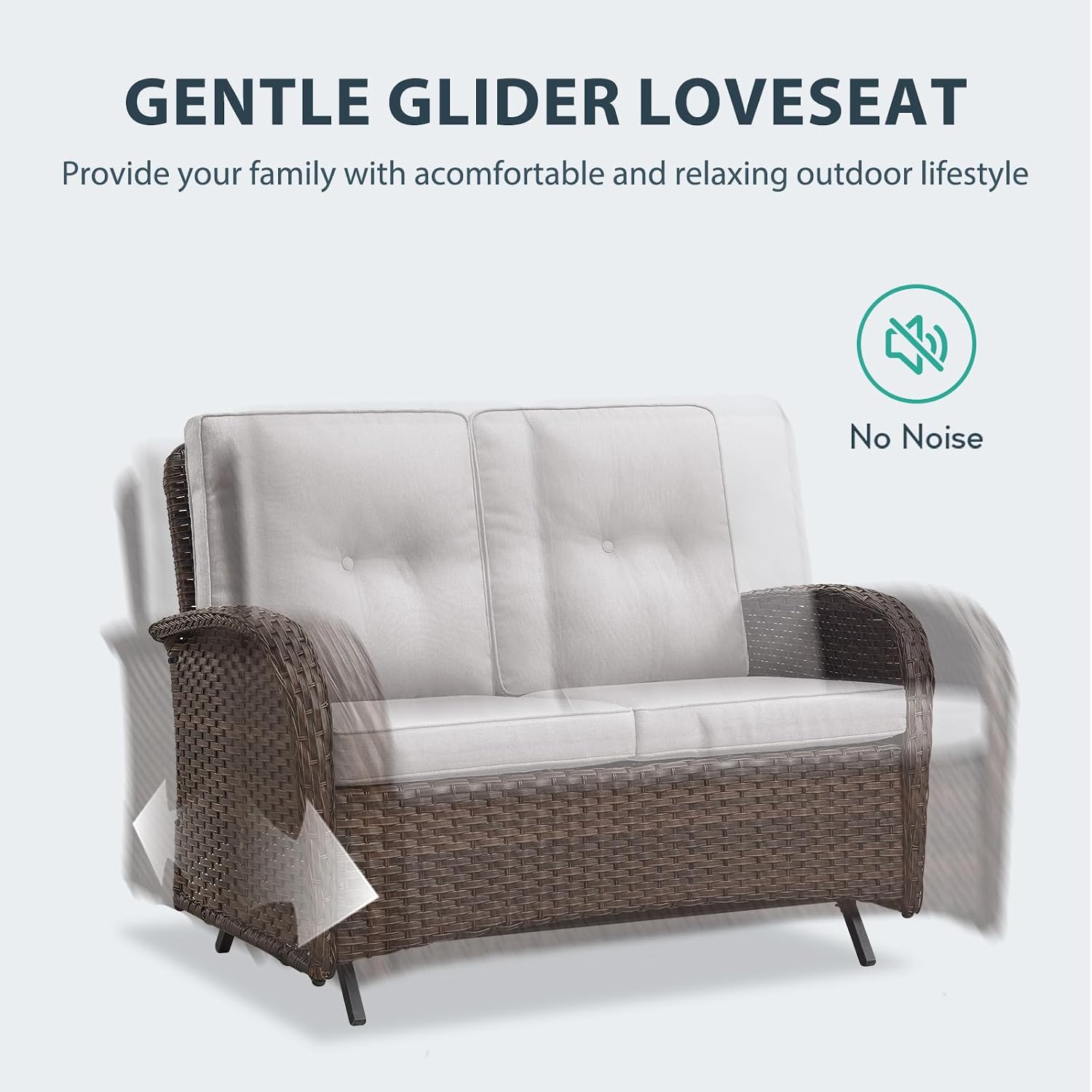 Outdoor Swivel Glider Rocker Chairs Set- 6 Piece Patio Furniture Set with A Glider Loveseat, Tempered Glass Side Table and 2 Ottoman, for Balcony, Porch - Brown Wicker, Beige Cushion