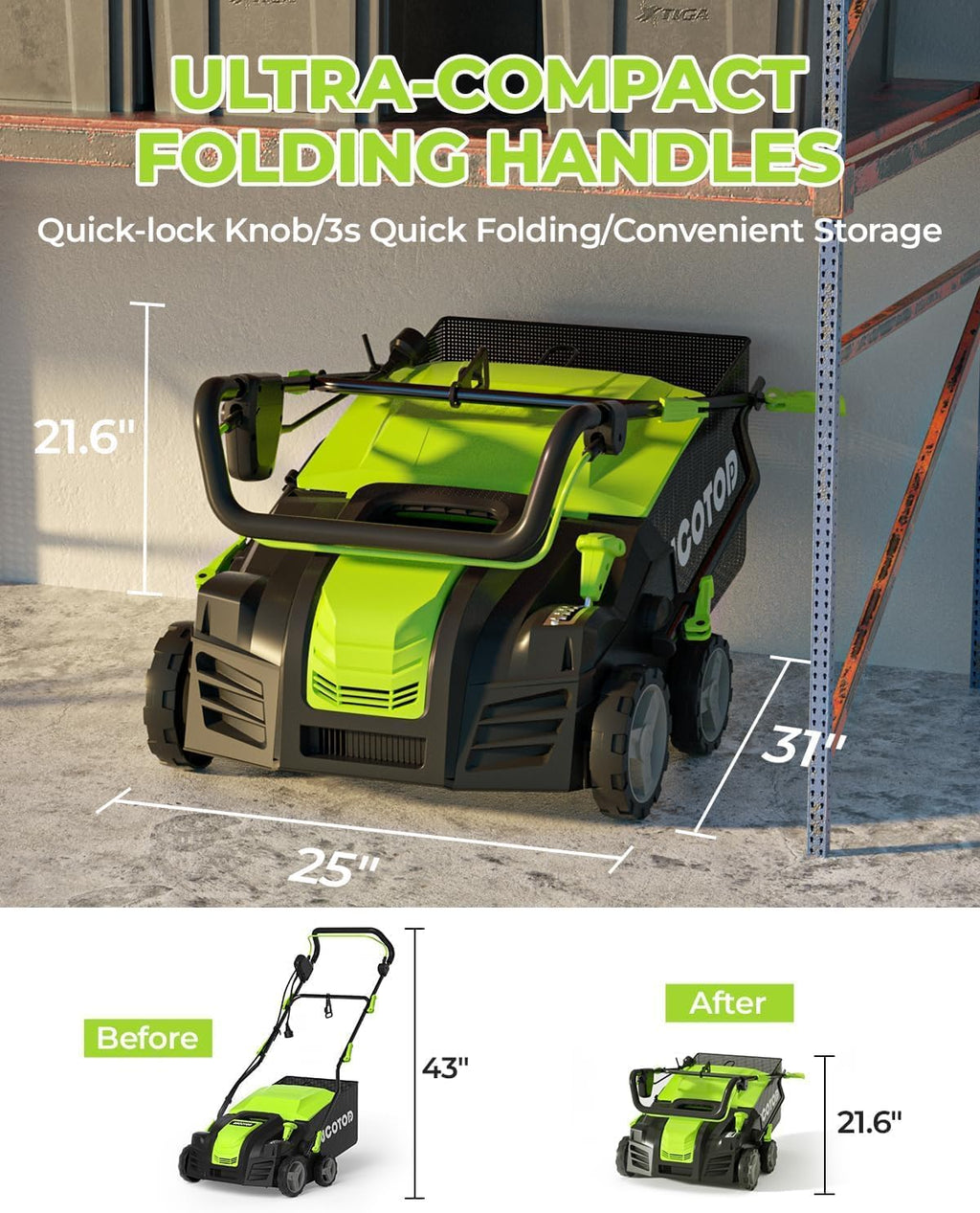 2-in-1 Electric Dethatcher and Scarifier, 13-Inch Raking & Scarifying, Turf Dethatcher & with 4-Position Height Adjustment, 14.5 gal Removable Thatch Bag for Lawn Health