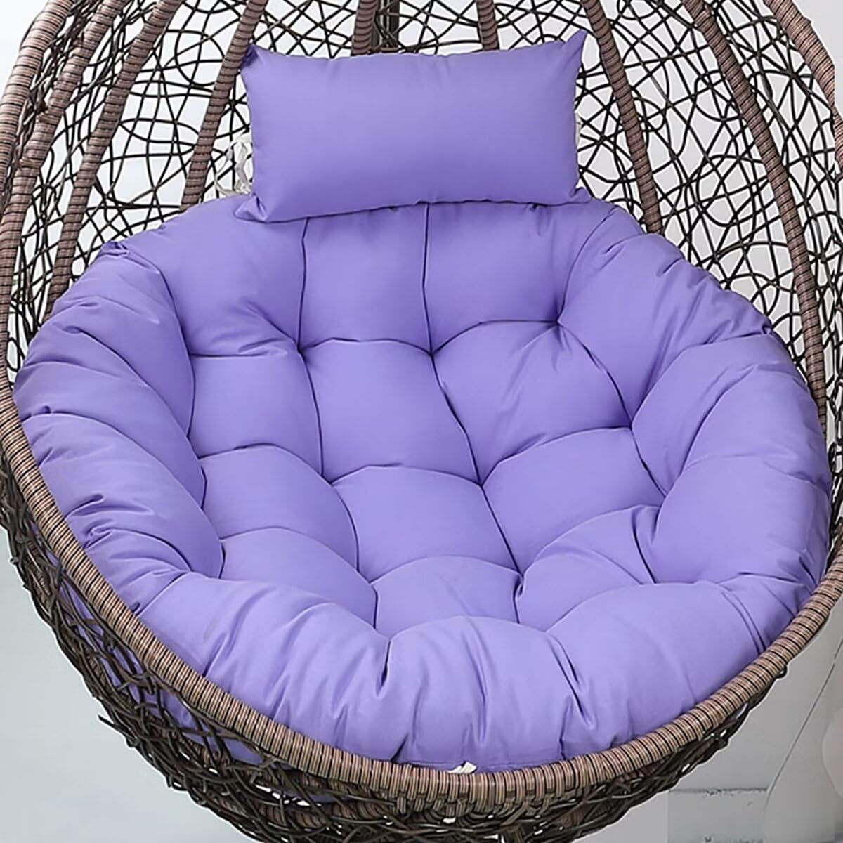 Generic Egg Chair Cushion Replacement, Round Hanging Basket Rocking Chair Cushion with Headrest, Indoor Outdoor Porch Backyard Patio Hammock Swing Replacement Cushion, Light Purple, 45 x 45 Inches