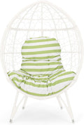 Wicker Egg Chair, Wicker Lounge Chair with Water Resistant Cushion, Indoor Outdoor Lounger for Patio, Backyard, Living Room (White)
