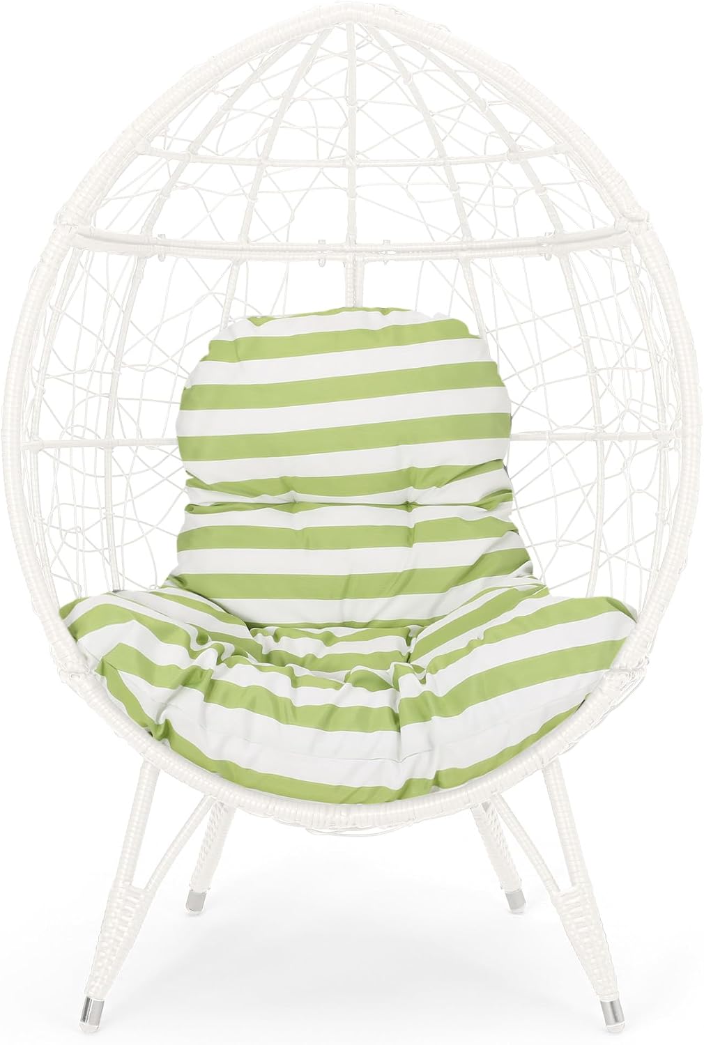 Wicker Egg Chair, Wicker Lounge Chair with Water Resistant Cushion, Indoor Outdoor Lounger for Patio, Backyard, Living Room (White)
