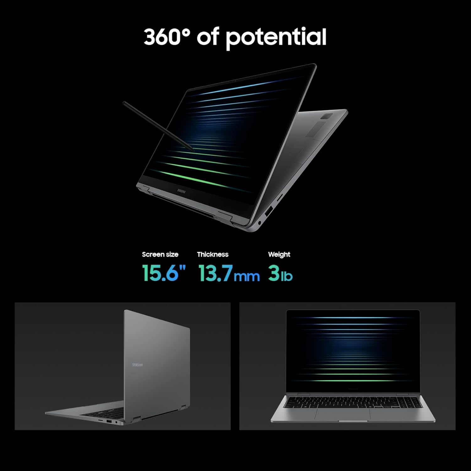 Samsung 15.6' Galaxy Book5 360 Copilot+ PC, AI Business Laptop, Windows 11 Pro, Intel Core Ultra 7 Processor 256V, FHD AMOLED Touchscreen, 16GB/512GB, 2025 Model, NP754QHA-KA2US, Gray