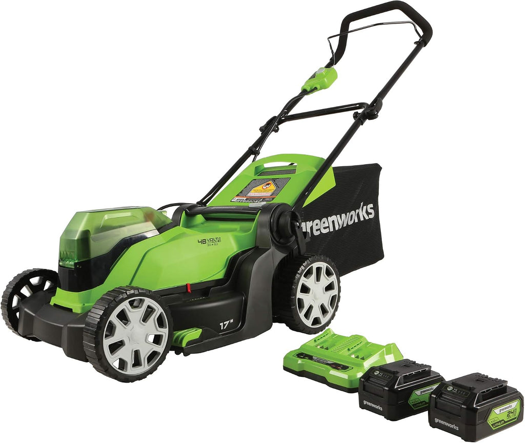 Greenworks 48V (24V x 2) 17' Cordless (Push) Lawn Mower (200+ Compatible Tools), (2) 4.0Ah Batteries and Dual Port Rapid Charger Included