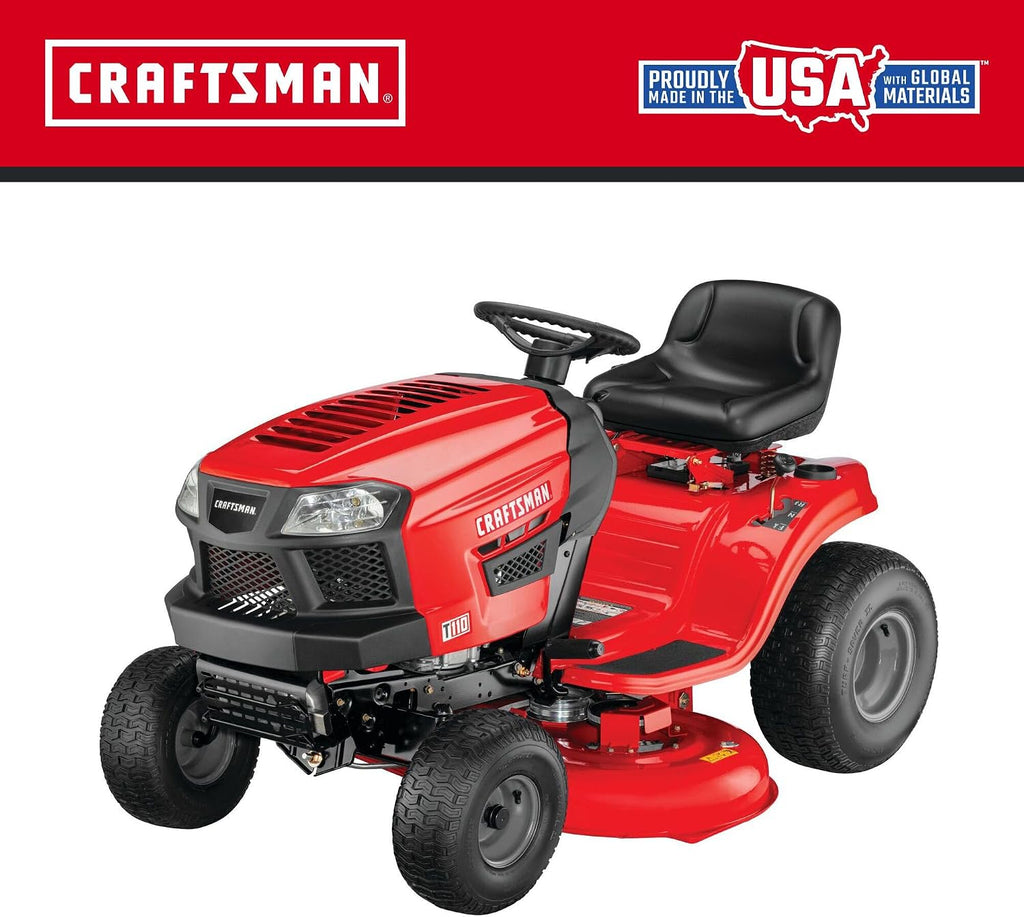 CRAFTSMAN 42' Gas Riding Lawn Mower with 17.5 HP* Briggs and Stratton Single-Cylinder Engine, Gas Lawn Tractor with 7-Speed Transmission, Red/Black (13AN77XSA93)