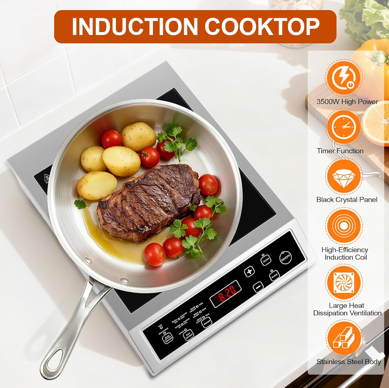 Portable Induction Cooktop, 3500W Countertop Burner, 8 heat settings Heat Settings & Stainless Steel Housing, 24H Appointment Scheduling