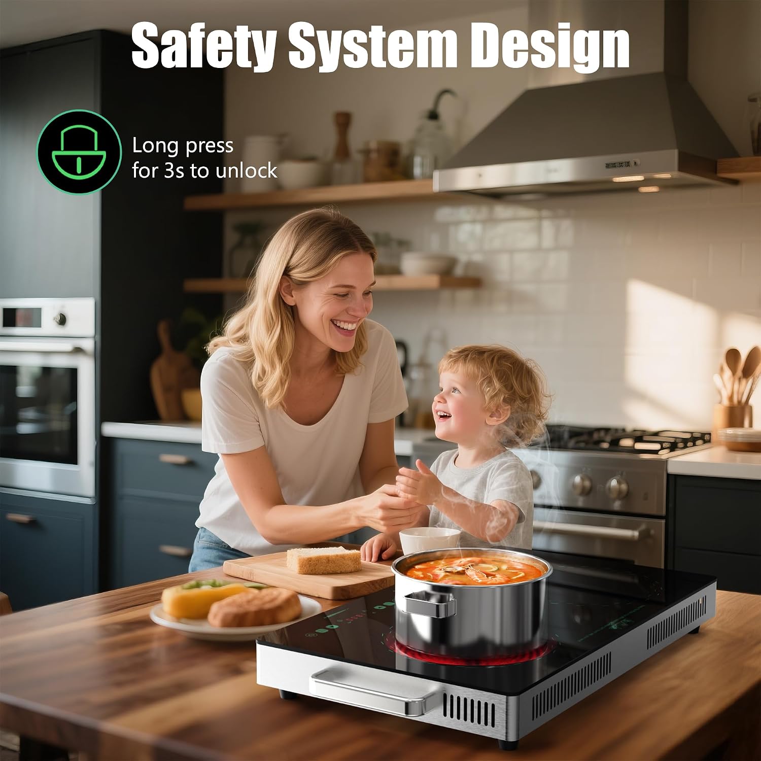 2 Burner Electric Cooktop, Two Burner Electric Stove 24 Inch, Portable Ceramic Cooktop with Handle, SensorTouch & Knob Control, Child Lock, Timer, 9 Power Levels, 110V-120V Plug in, Green