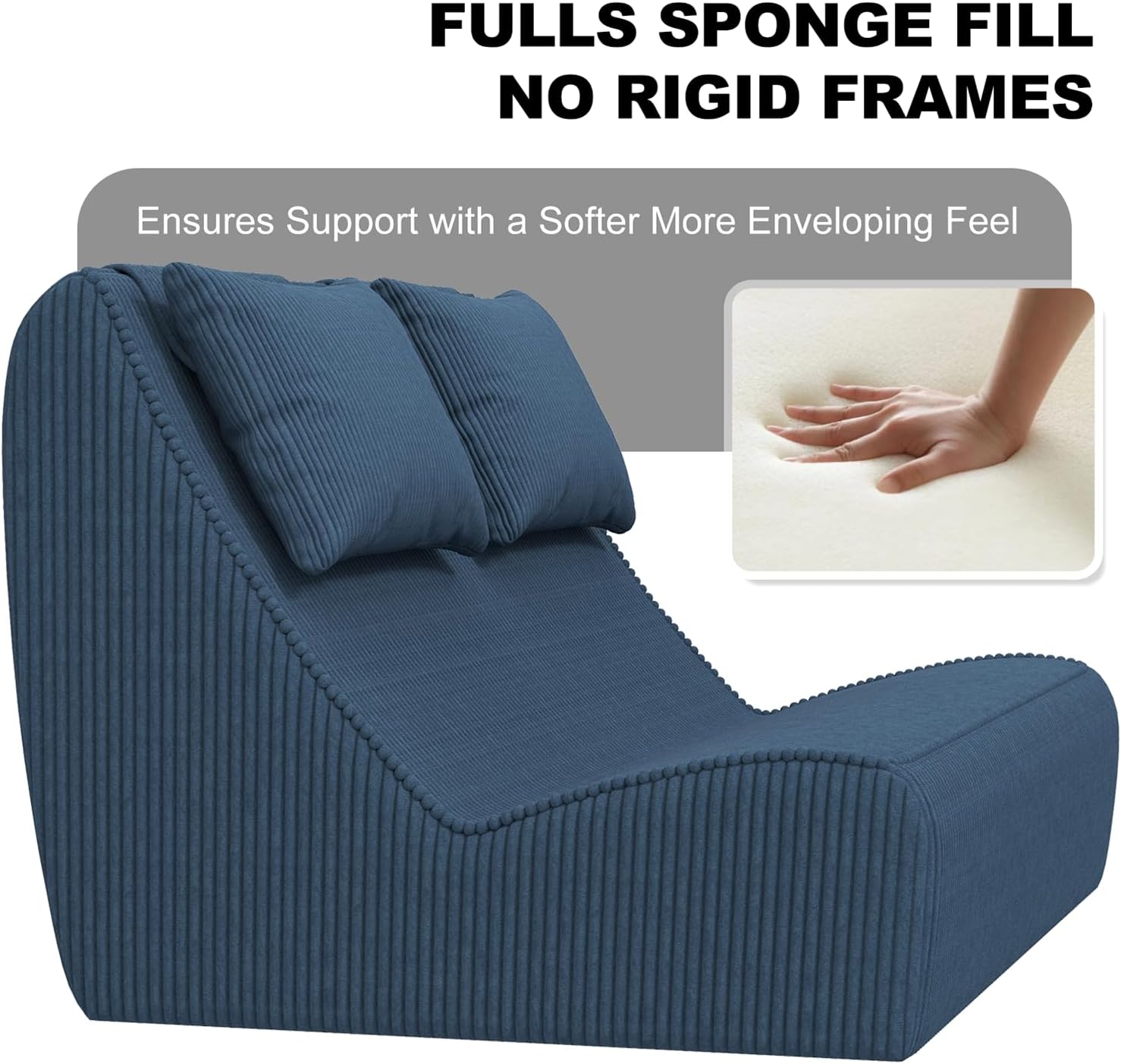 Giant Bean Bag Chair for Adults - Indoor Chaise Lounge with Pillows & Ottomans, Upholstered Loveseat Floor Sofa Chair for Reading, Gaming, Napping, and Movies (Royal Blue)