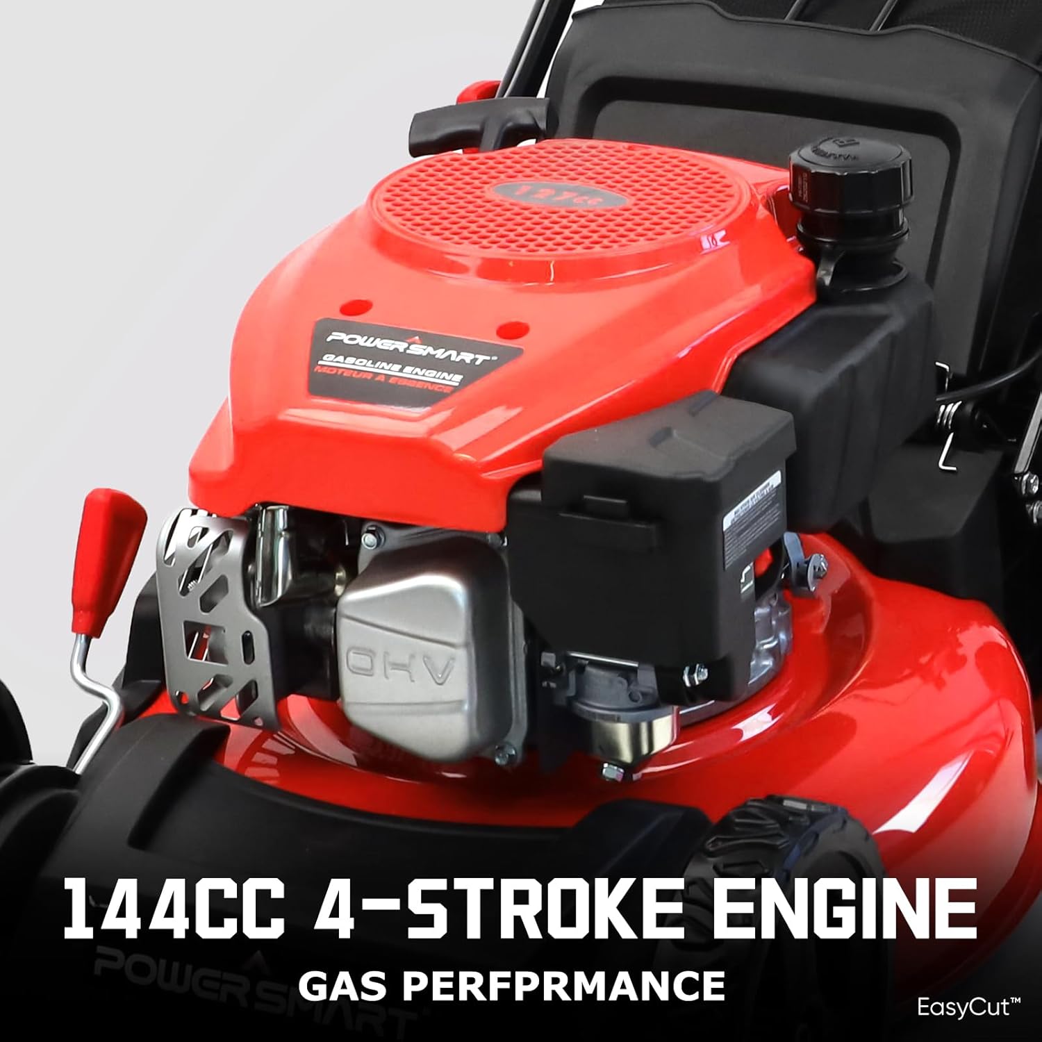 PowerSmart EasyCut 18-Inch Gas Lawn Mower, 144cc 4-Stroke OHV Engine, Push Walk-Behind, 3-in-1 Mulch/Bag/Side Discharge, Steel Deck, 6 Height Adjustment