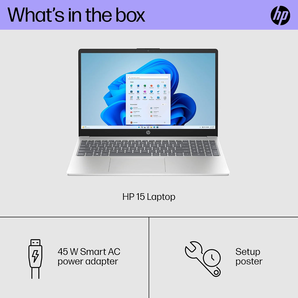 HP 15.6 inch Laptop PC, Processor: 13th Generation Intel® Core™ i7, Graphics: Intel® Iris® Xe Graphics, 16 GB DDR4-3200 MHz RAM, 512GB SSD, Windows 11 Home (Silver, 15-fd0099nr)