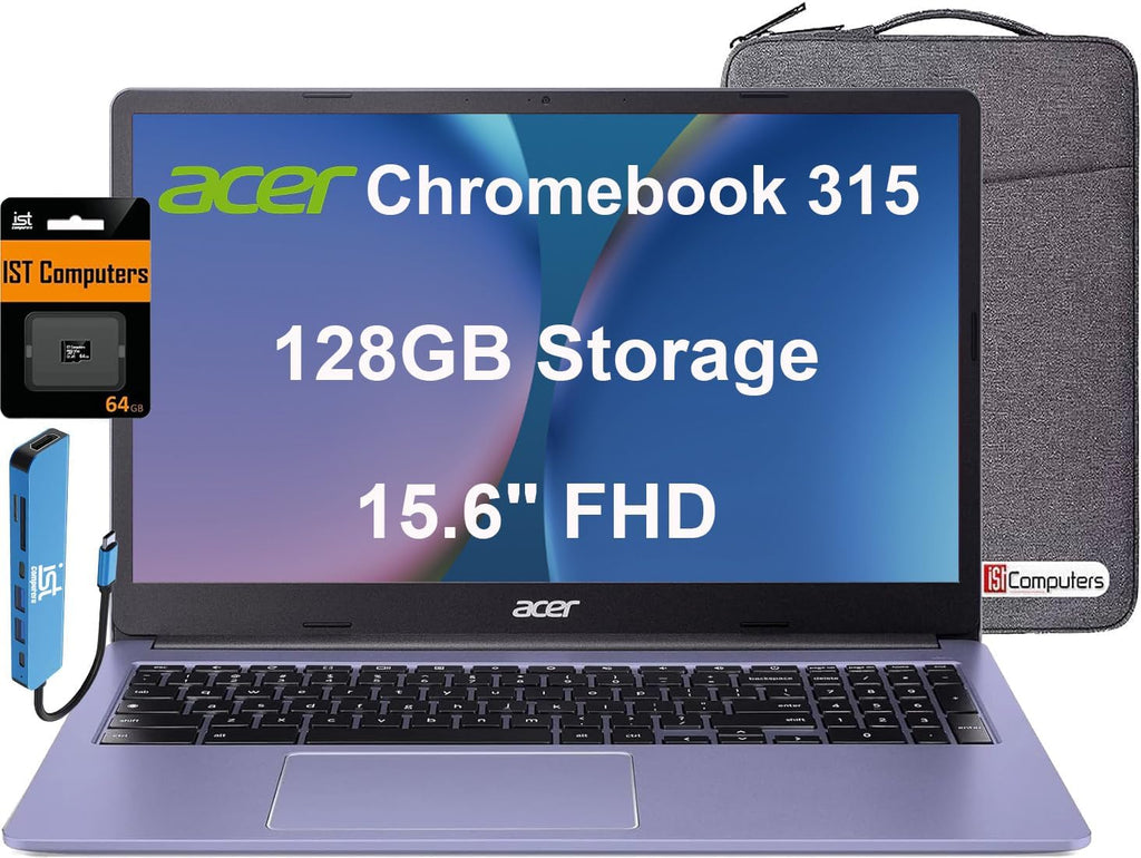 acer Chromebook 315 (15.6' FHD, Intel Celeron N4500, 4GB RAM, 128GB Storage (64GB eMMC + 64GB SD Card) Home & Student Laptop, 10-Hr Long Battery Life, IST Hub, Wi-Fi 6, Webcam, Chrome OS, Purple
