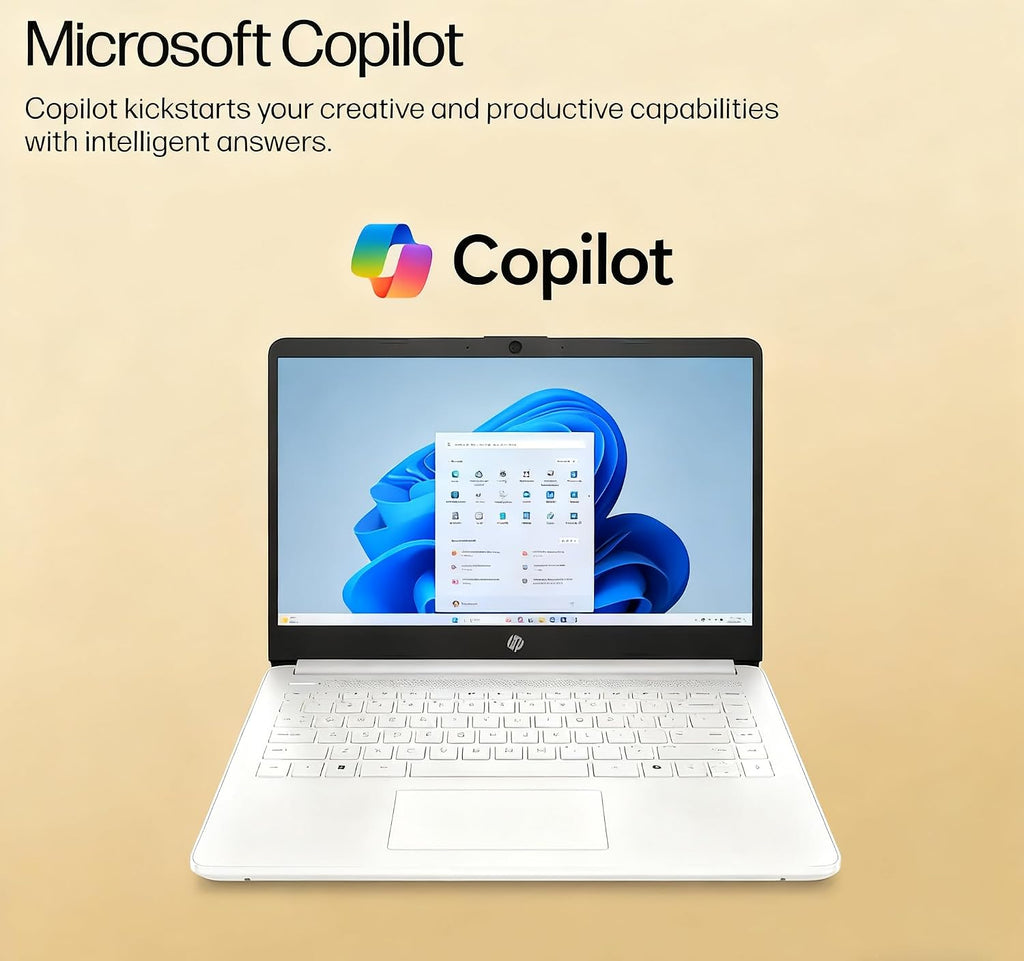 HP 14' HD Laptop - Intel Celeron, 8GB RAM, 64GB eMMC - Lightweight & 12H Battery, Sleek Design with Multiple Ports, Webcam/Mic for Business/Students/Tourists - Microsoft 365 Included, Snowflake White