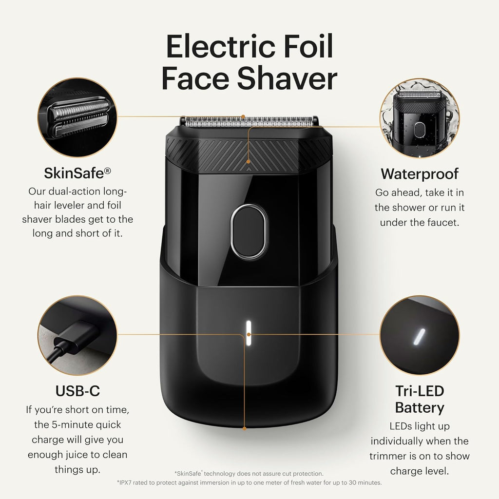 MANSCAPED® The Handyman™ Compact Foil Face Shaver & The Lawn Mower® 3.0 Plus Groin, Body & Ball Hair Trimmer - Men's Portable Travel Facial Hair Groomer, USB-C Rechargeable Razors, Waterproof