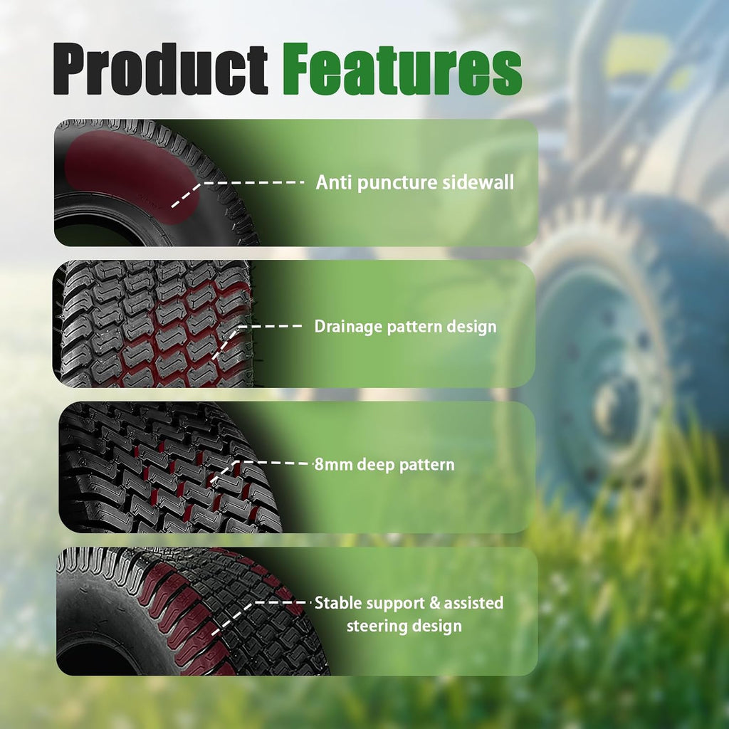 TRIPOWER 22x9.50-12 Lawn Mower Tires - 22x9.5x12 Turf Tire for Riding Mower Golf Cart and Lawn Garden Tractor, Durable, 4PR Tubeless, 1680lbs Capacity, Set of 2