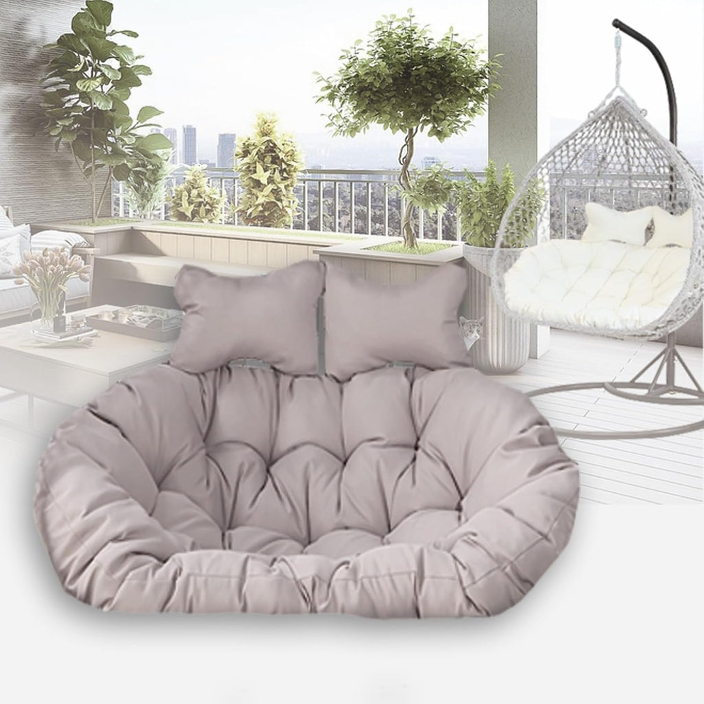Double People Swing Chair Cushion, Washable Hanging Egg Chair Replacement Cushions, 2 Seater Waterproof Hanging Hammock Chair Seat Pads with 2 Detachable Pillow for Outdoor & Indoor