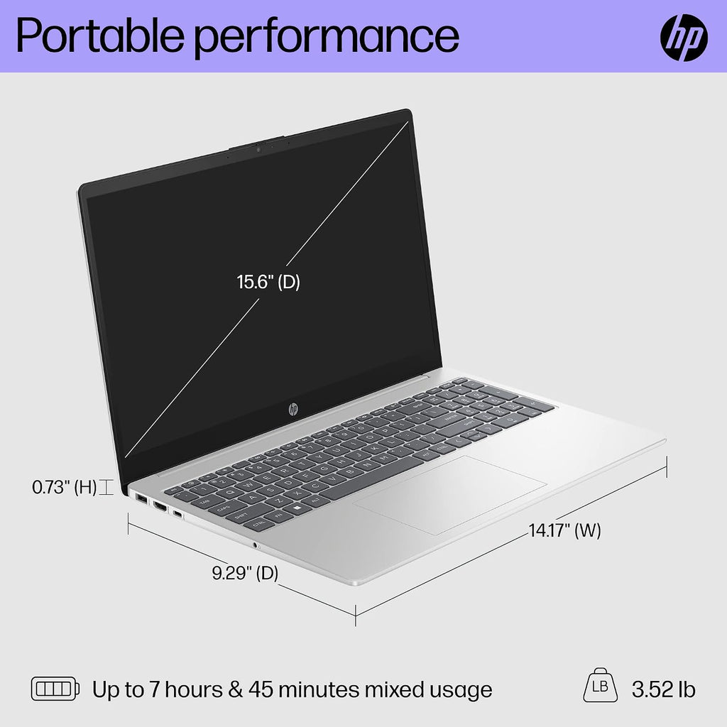 HP 15.6 inch Laptop PC, Processor: 13th Generation Intel® Core™ i7, Graphics: Intel® Iris® Xe Graphics, 16 GB DDR4-3200 MHz RAM, 512GB SSD, Windows 11 Home (Silver, 15-fd0099nr)