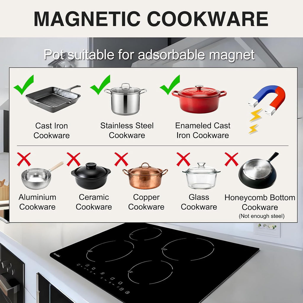 30 Inch Induction Cooktop 4 BOOST Burner, Weceleh Drop in Electric Cooktop, 9 Power Levels, Child Safety Lock, Timer, Touch Control, Overheat Protection,7000W/220-240V Induction StoveTop, No Plug