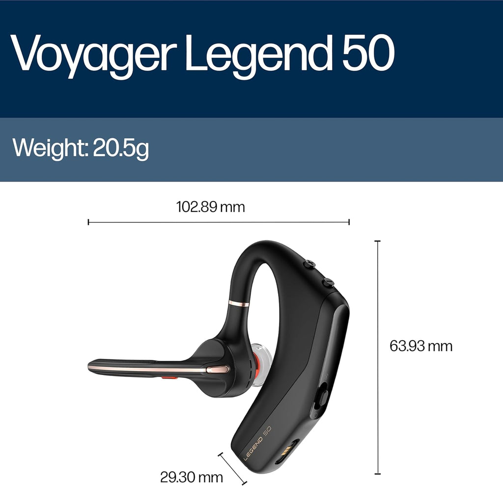 Poly Voyager Legend 50 - Bluetooth Headset - Wireless Headset with Mic - Four Noise-Canceling Mics, AI Noise Block & WindSmart Technology - Connectivity & Smart Call Controls - All-Day Comfort