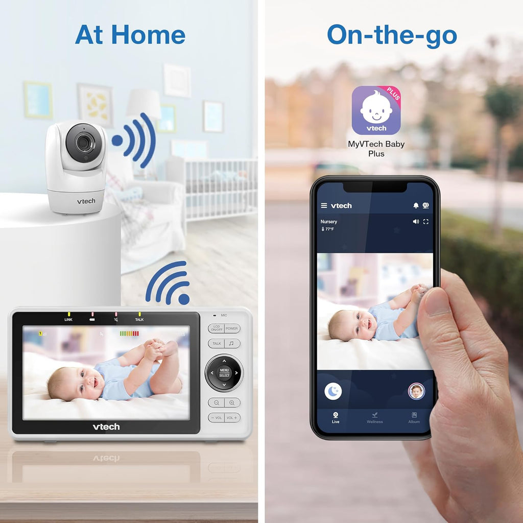 VTech VM901 Smart WiFi Baby Monitor – 1080p Camera, 5' HD Screen, Remote Pan Tilt Zoom, Free App, Night Vision, No Subscription