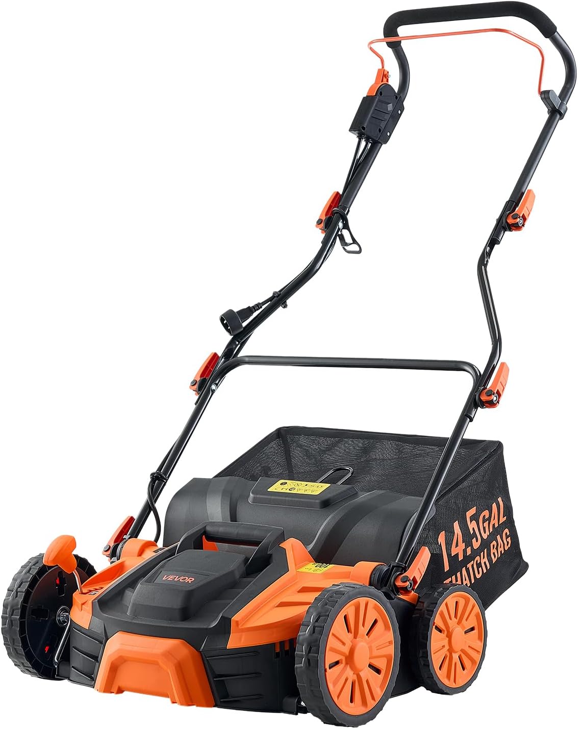 VEVOR 2-in-1 Electric Dethatcher and Scarifier, 16-Inch 15 Amp, Corded Lawn Dethatcher with 14.5-Gallon Thatch Collection Bag, 5-Position Depth Adjustment, Walk Behind Machine for Garden Yard Grass