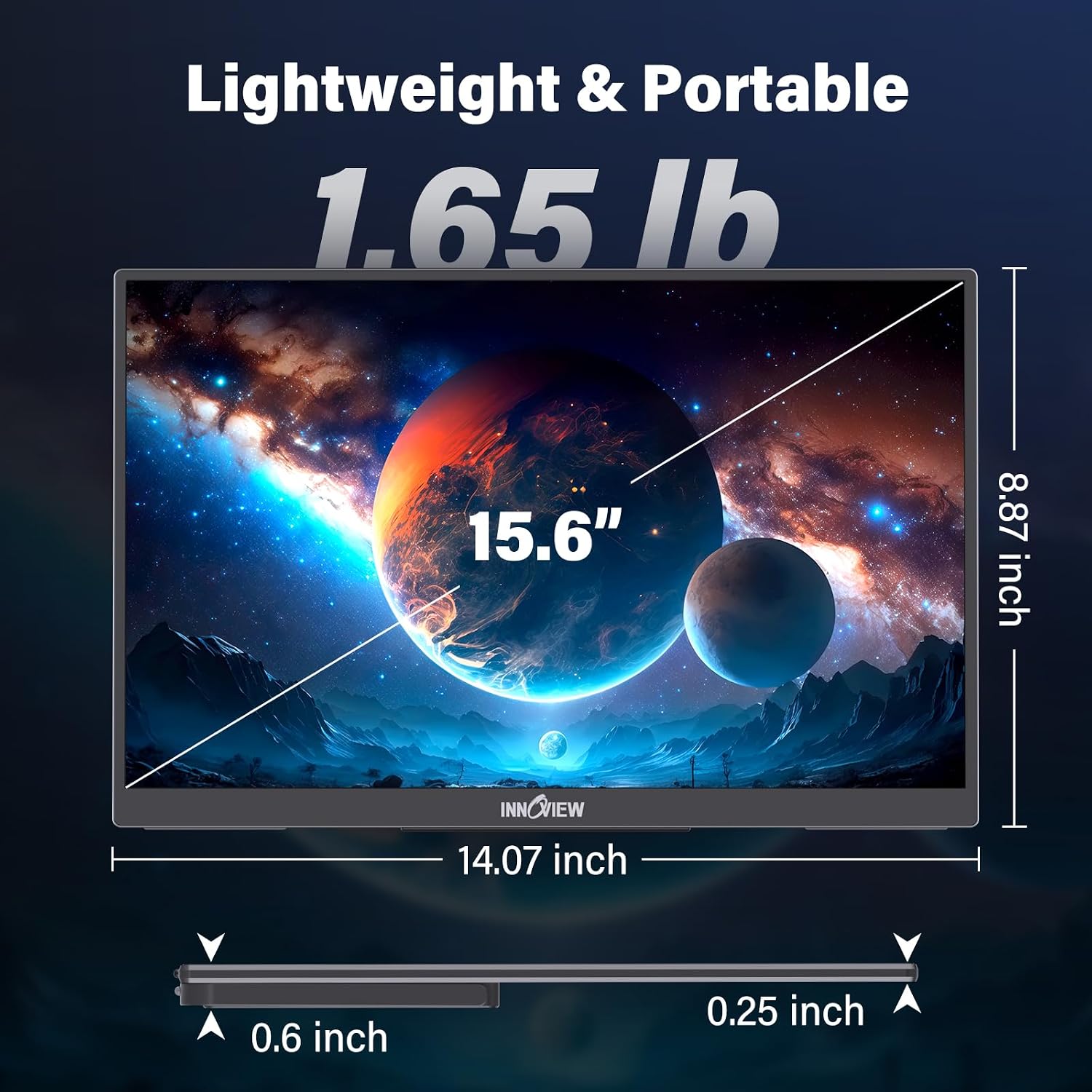 InnoView 15.6' Portable Monitor 60Hz 4K UHD 3840x2160 | 100% sRGB HDR | Travel Monitor with 2 USB-C & HDMI Ports | Second Screen for Laptop Mac PC Xbox PS5 Switch (Includes Adapter)