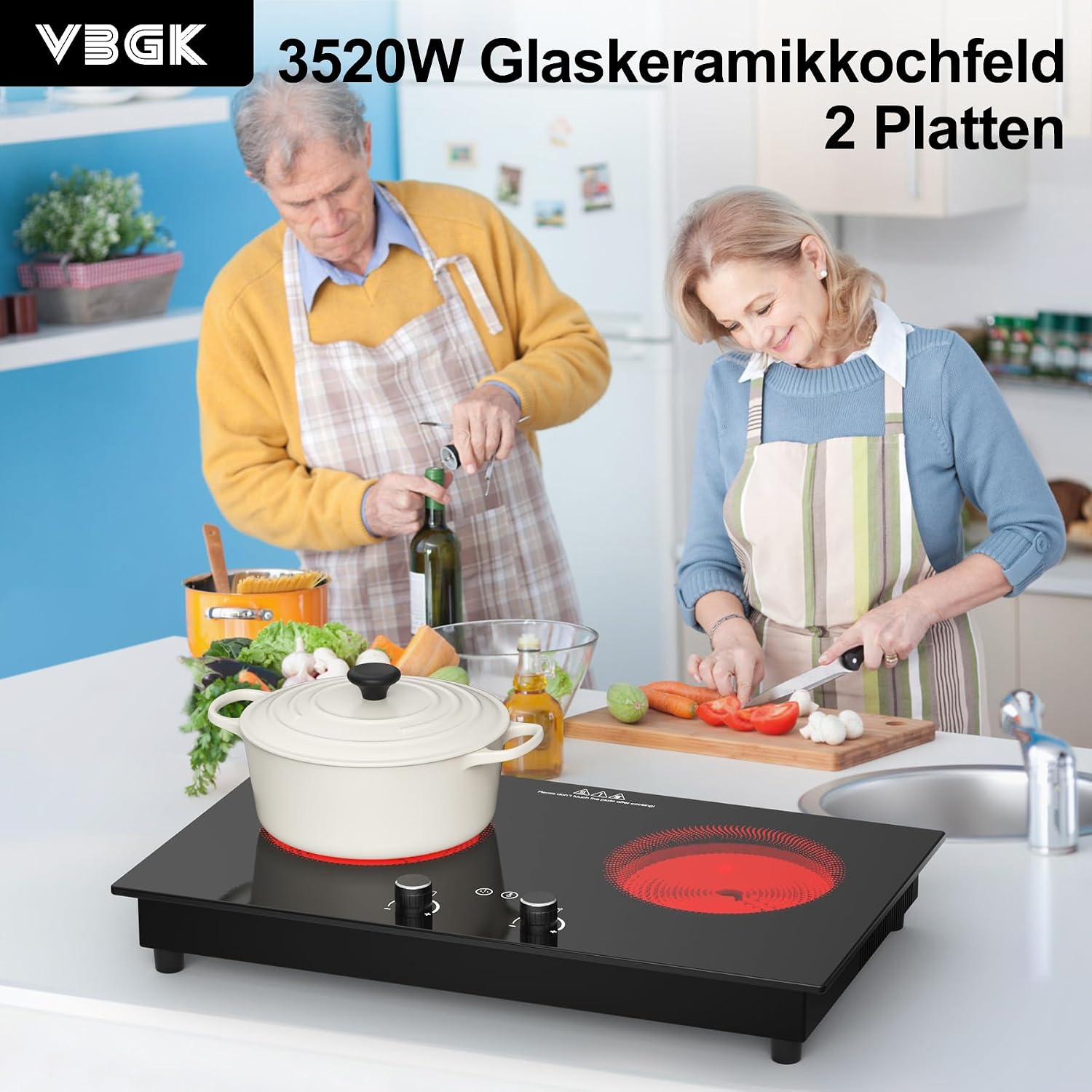 VBGK Electric Cooktop,2400W Electric Stove Top,Countertop and Built-in Hot Plate with Child Safety Lock, Timer, LED touch Knob Control,Overheat Protection,110V 2 Burner Induction Cooktop