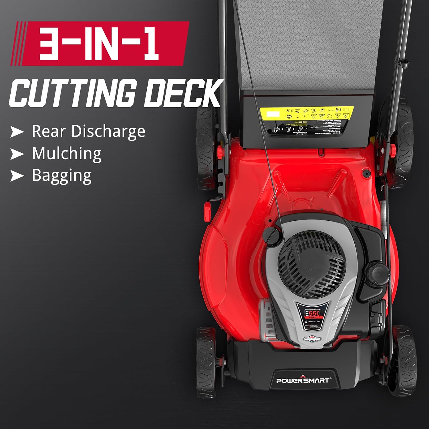PowerSmart 21' Self-Propelled Lawn Mower with 140cc Briggs & Stratton Engine - Heavy-Duty Steel Deck, 6 Cutting Heights, 3-in-1 Mulching System